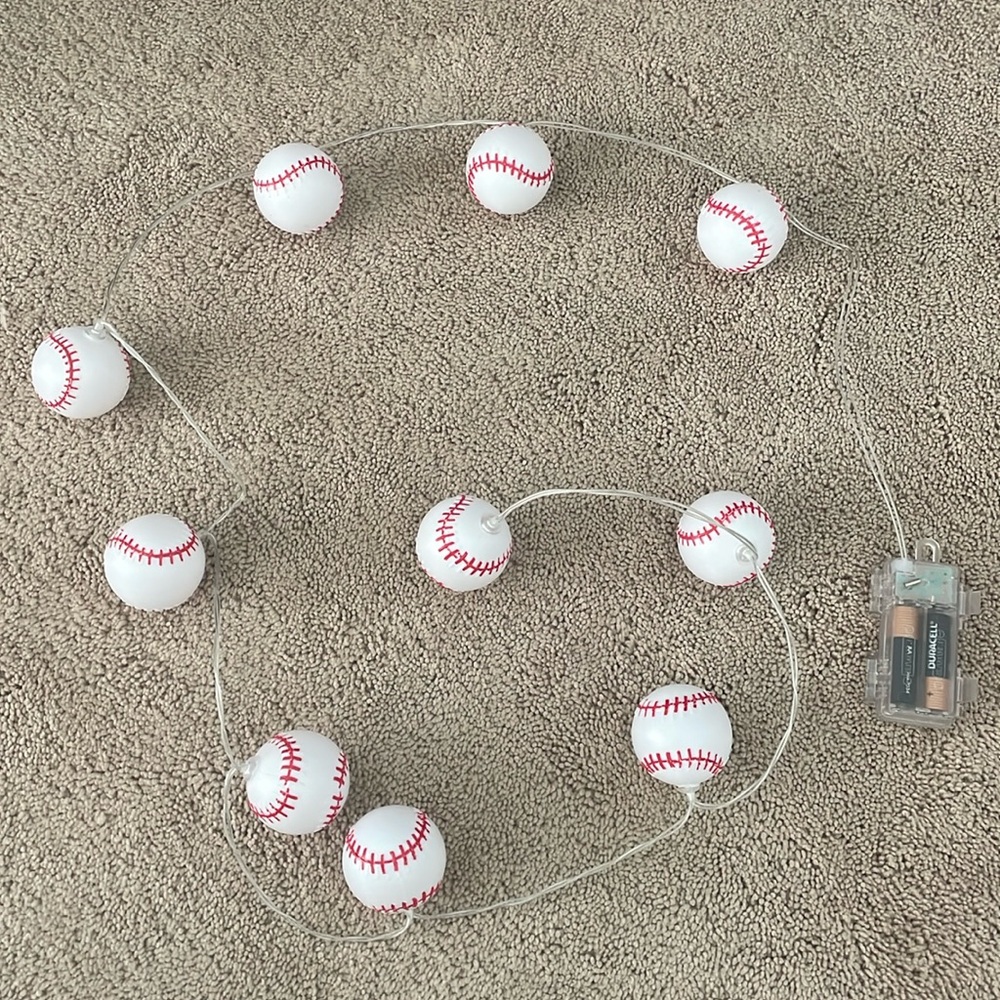 Light up baseball string lights approximately 5 feet long